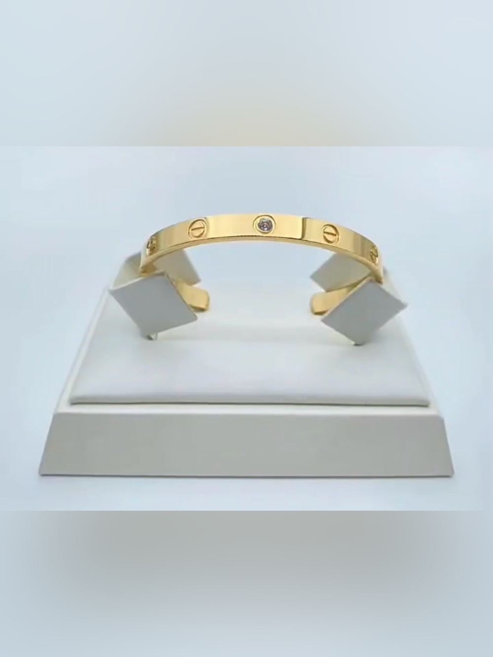 Gold Screw-Accent Open Cuff Bracelet with Center Stone